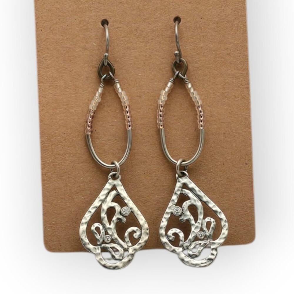 Silpada Sterling Silver Teardrop Dangle Earrings Clear Stones & Two-Tone Beads